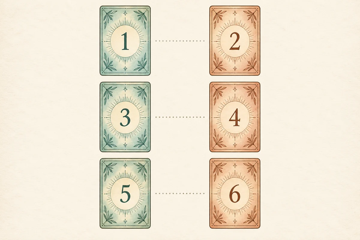 Схема шести карт: слева 1, 3, 5 участника А, справа 2, 4, 6 участника Б