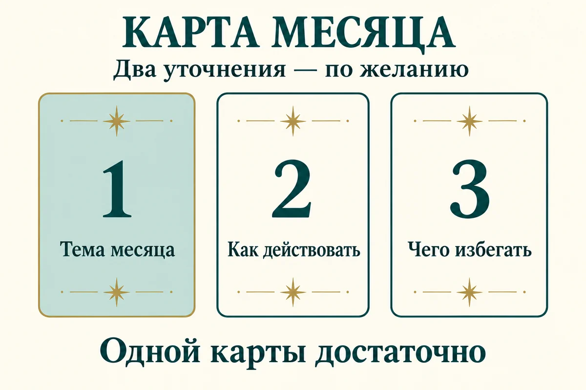 Три позиции в ряд: тема месяца, как действовать, чего избегать; две последние необязательны