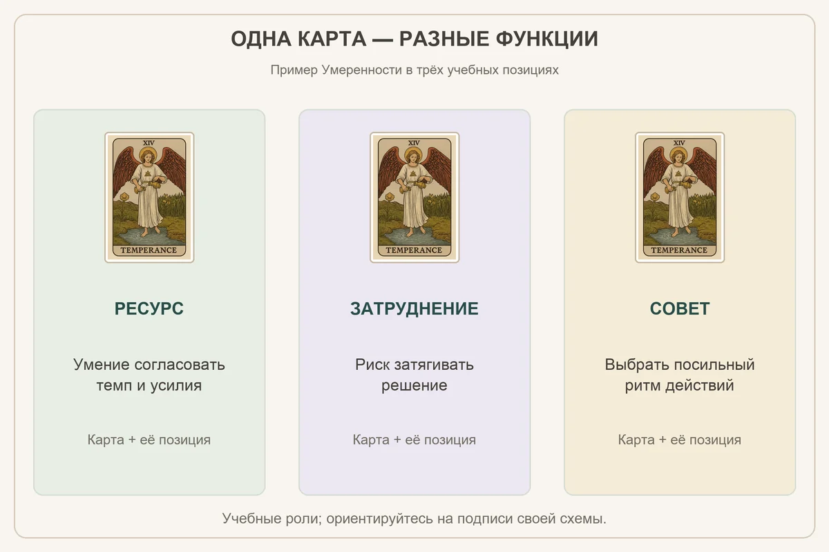 Одна и та же Умеренность в трёх учебных ролях: ресурс, затруднение и совет