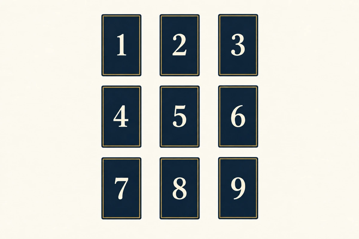 Схема девяти карт: верхний ряд 1, 2, 3, средний 4, 5, 6, нижний 7, 8, 9