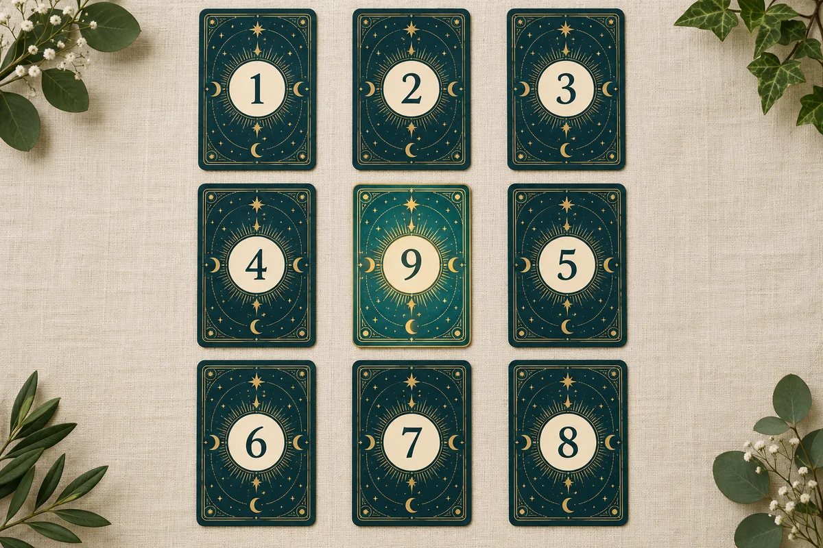 Девять карт: верхний ряд 1–2–3, средний 4–9–5, нижний 6–7–8
