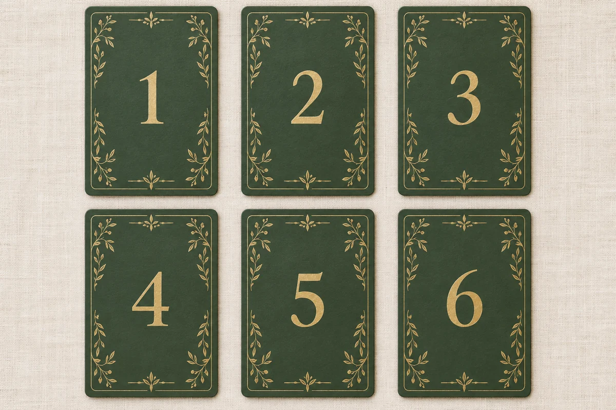 Шесть нумерованных карт в два ряда: сверху 1, 2, 3; снизу 4, 5, 6