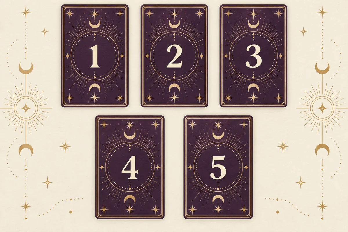 Схема пяти карт: 1, 2, 3 в верхнем ряду; 4 и 5 в нижнем