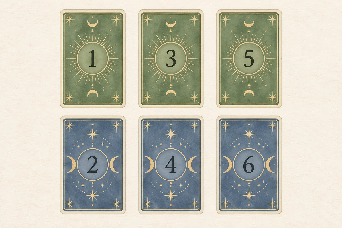 Шесть позиций: верхний ряд A — 1, 3, 5; нижний ряд B — 2, 4, 6