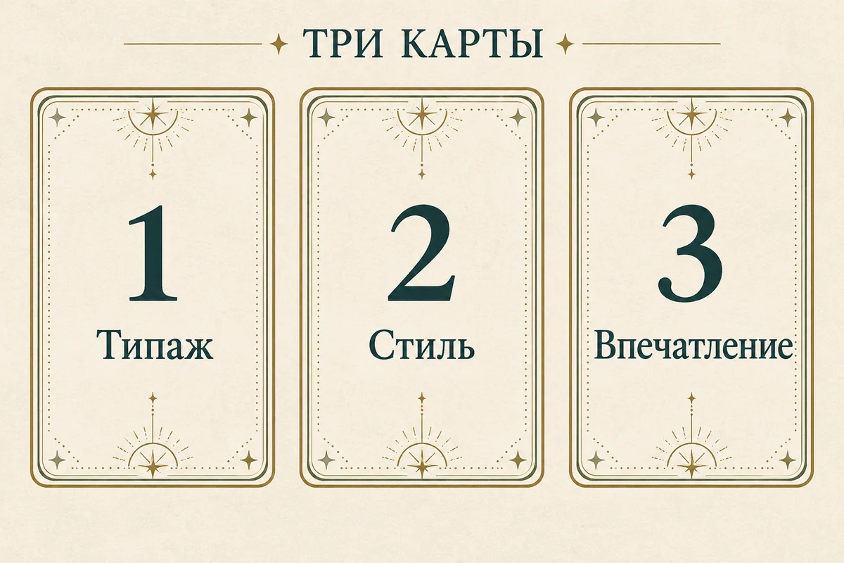 Три позиции расклада в ряд: первая — типаж, вторая — стиль, третья — впечатление