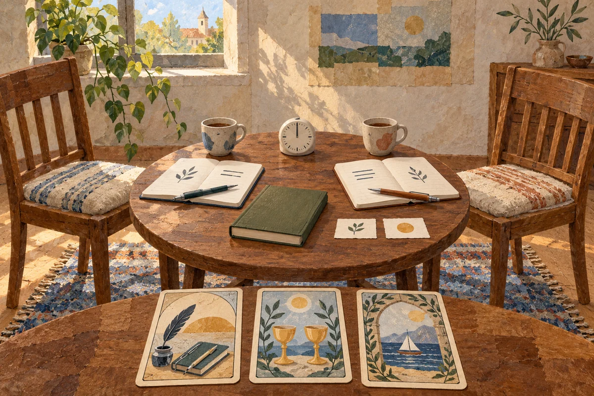 Два стула, книги, блокноты и таймер для первой небольшой встречи чтения