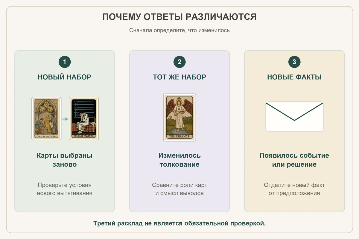 Три причины расхождения: новый набор карт, другое толкование того же набора, новые факты