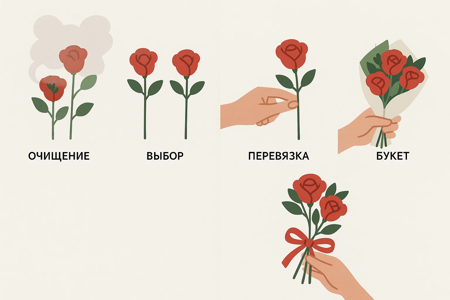 Этапы сборки магического букета