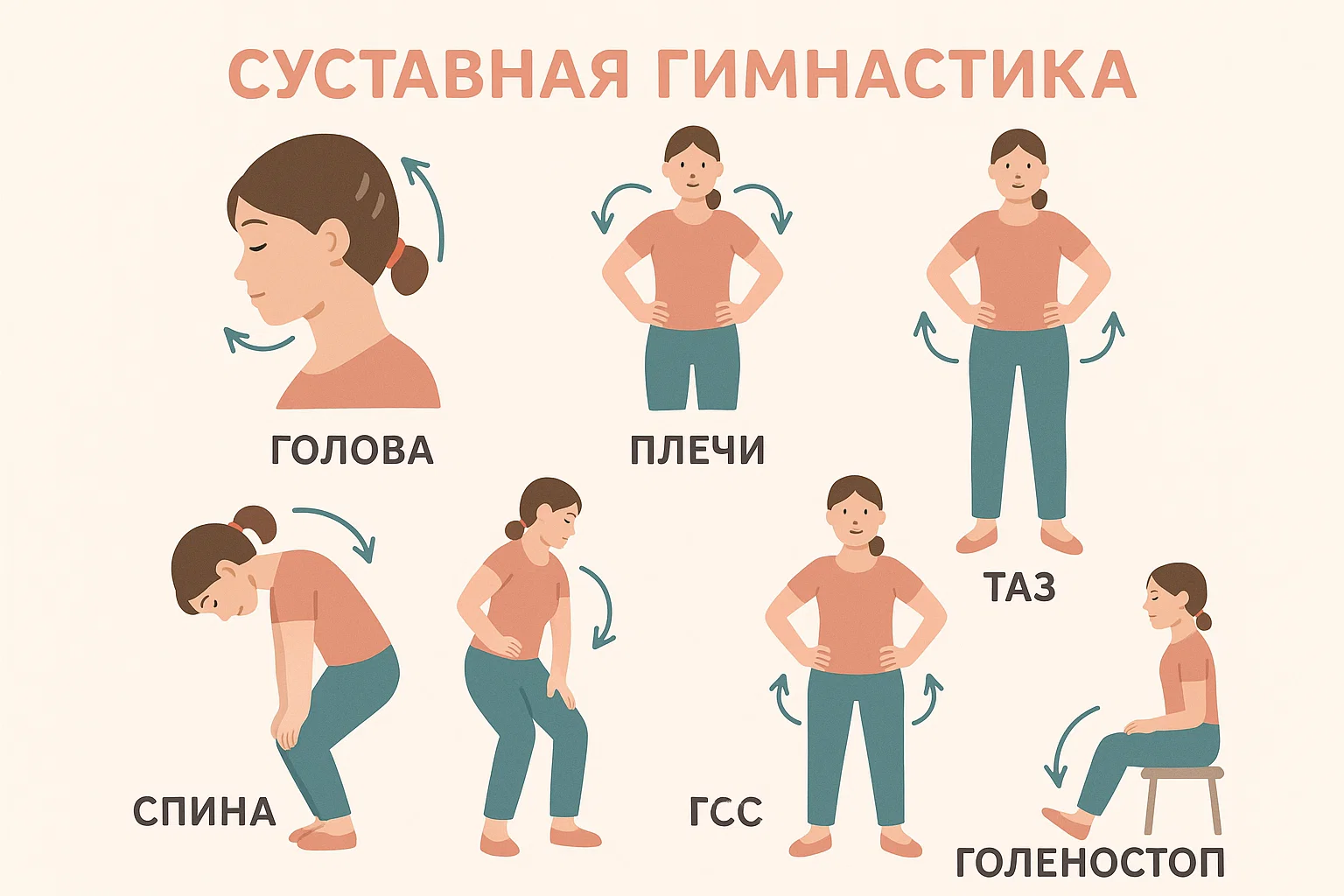 Схема суставной гимнастики на коврике