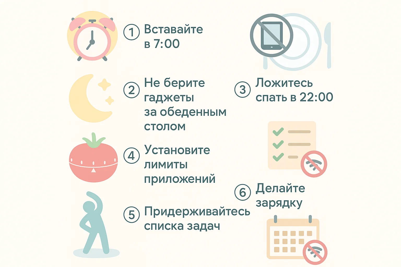 Инфографика 7-дневных шагов цифрового детокса