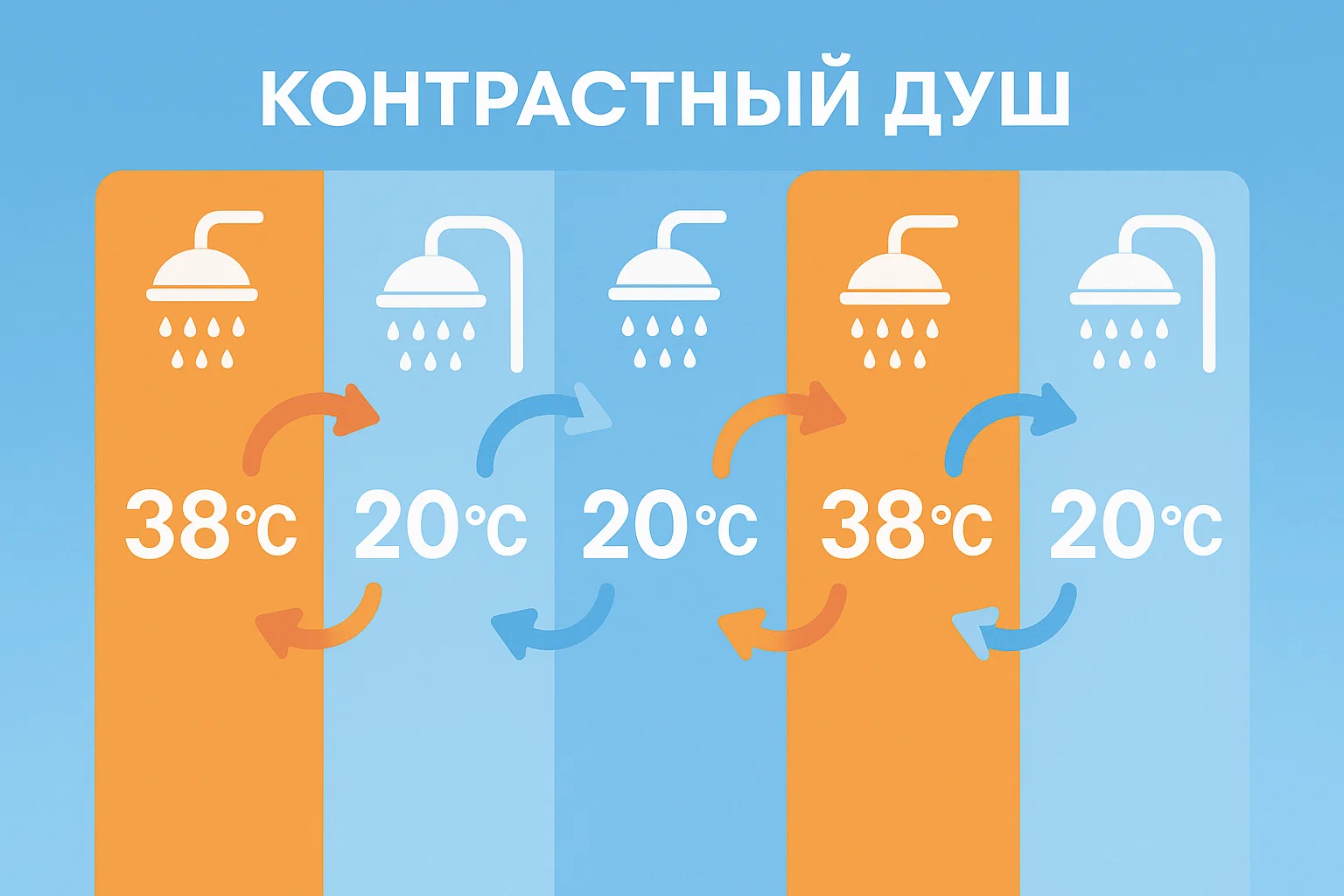 Инфографика контрастного душа с температурными фазами