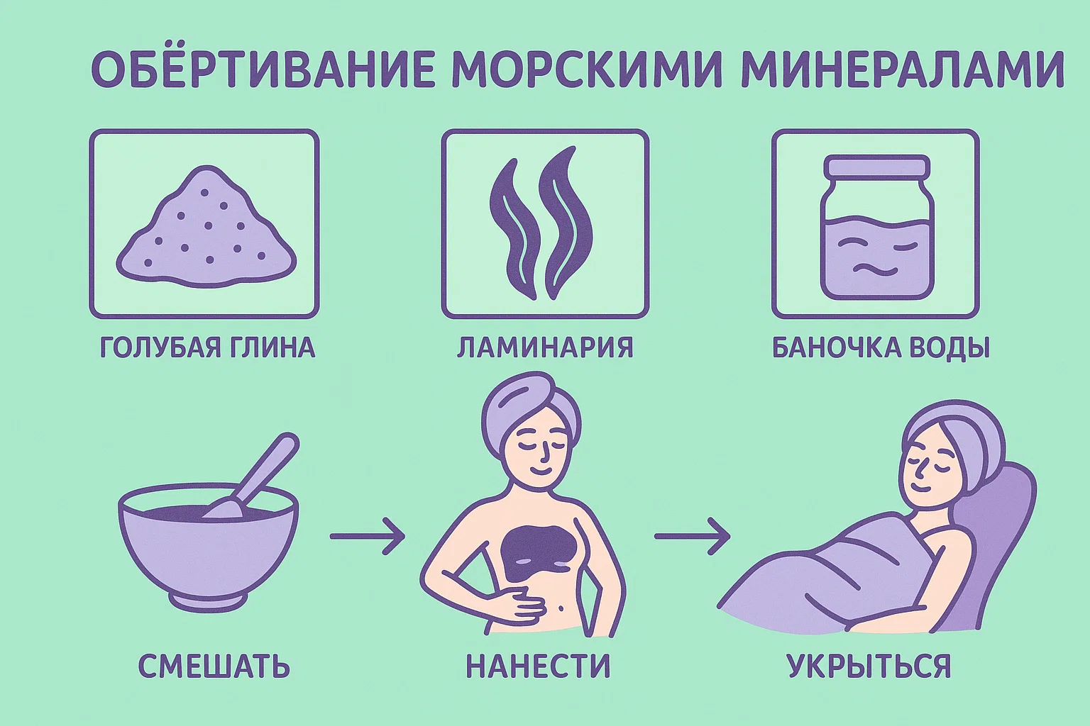 Инфографика обертывания: шаги и польза минералов
