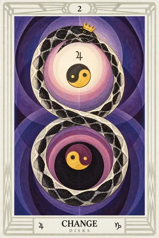 Двойка Дисков — Изменение — карта Таро Тота